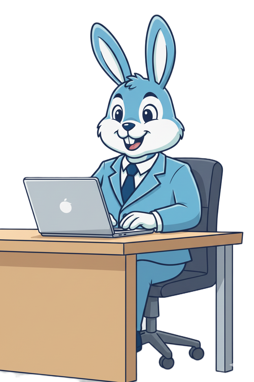 Blue Rabbit with Laptop